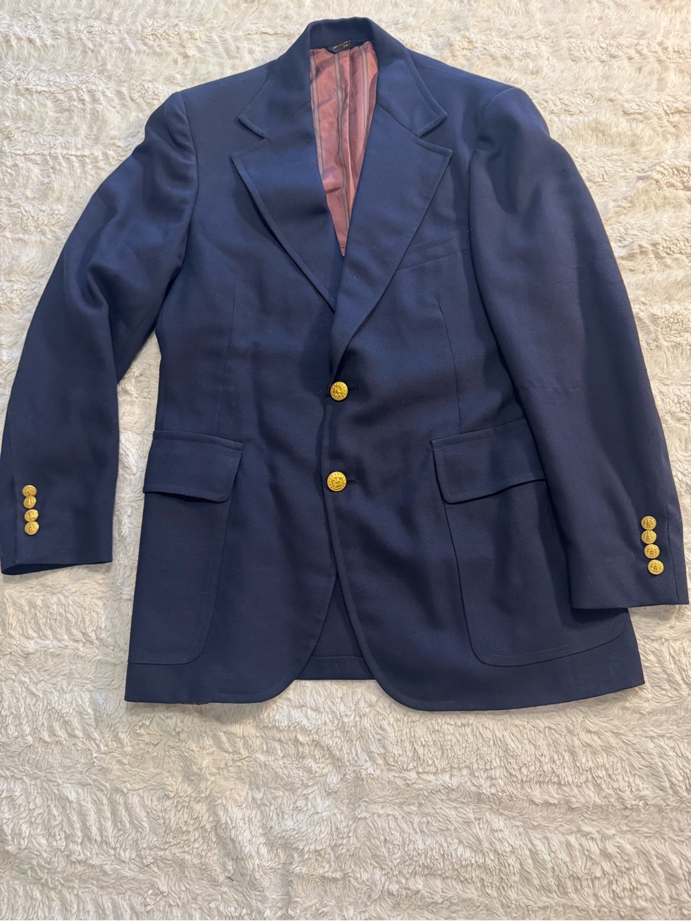 Saks Fifth Avenue 1970’s Vintage Navy Blue Blazer Gold Buttons Academic Prep 40L